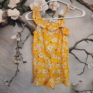 Yellow Floral Romper with Ruffle Detail